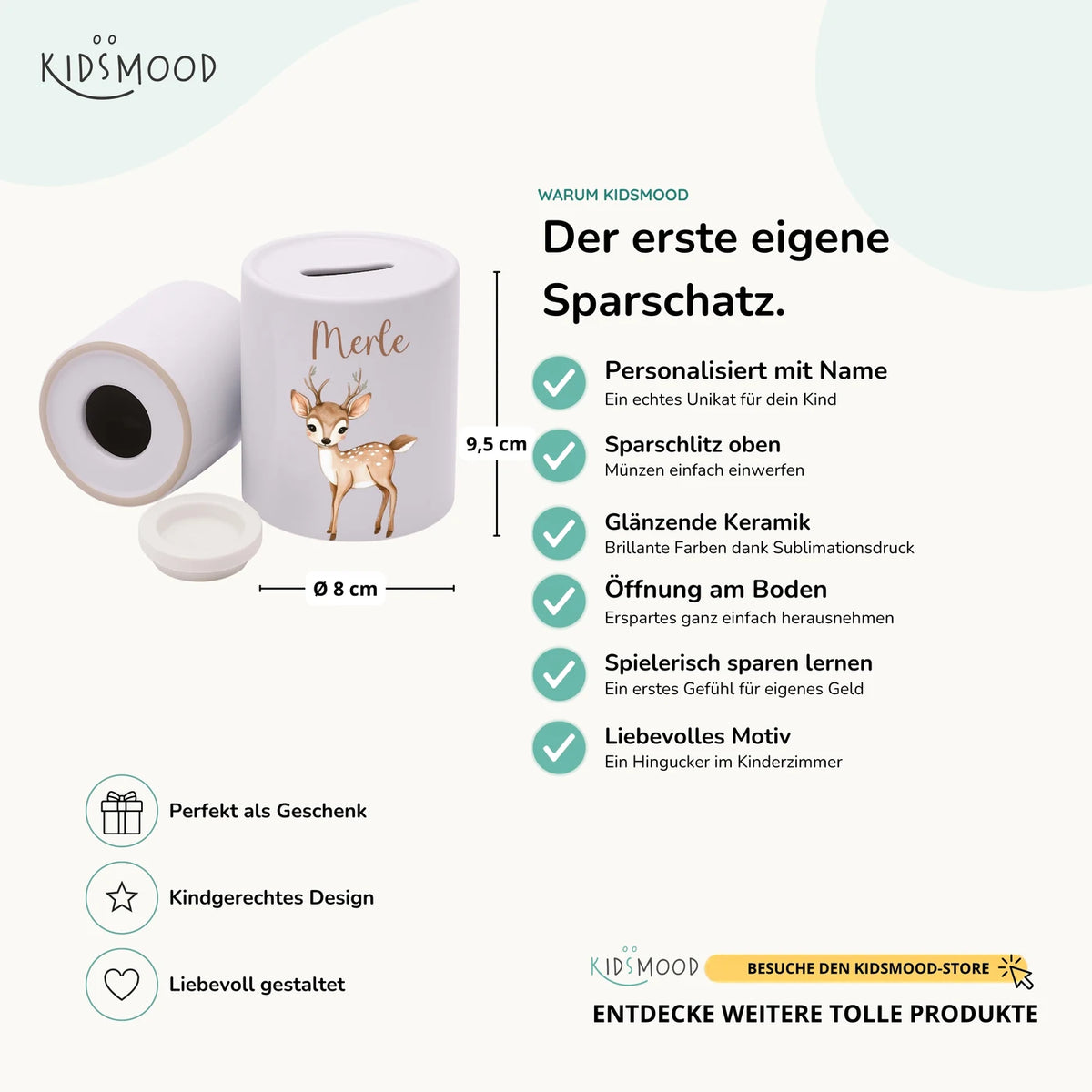 Spardose Kinder aus Keramik - Niedliches Reh
