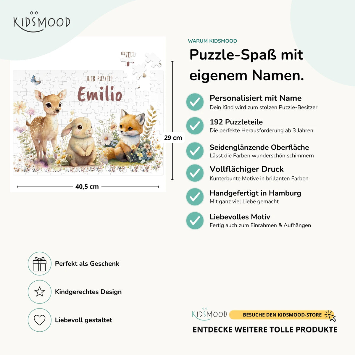Kinderpuzzle personalisiert mit Namen - Waldtiere