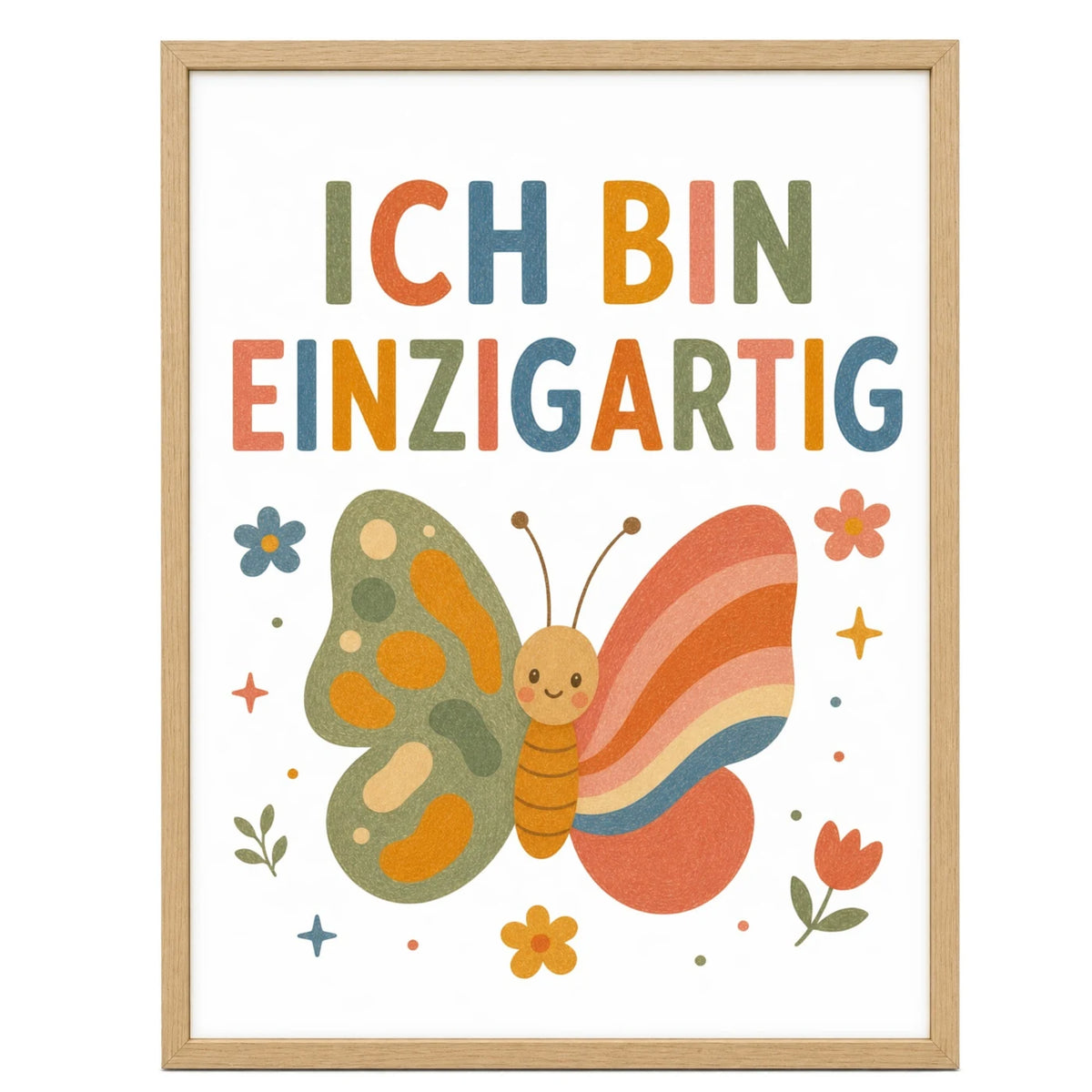Affirmationsposter „Schmetterling Ich bin ich“ fürs Kinderzimmer – Kinderposter mit positiven Botschaften, 30 × 40 cm
