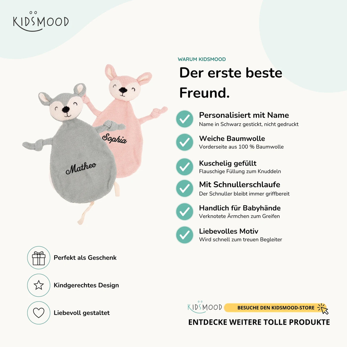 JOLLEIN Schnuffeltuch personalisiert mit Namen - Mädchen & Jungen