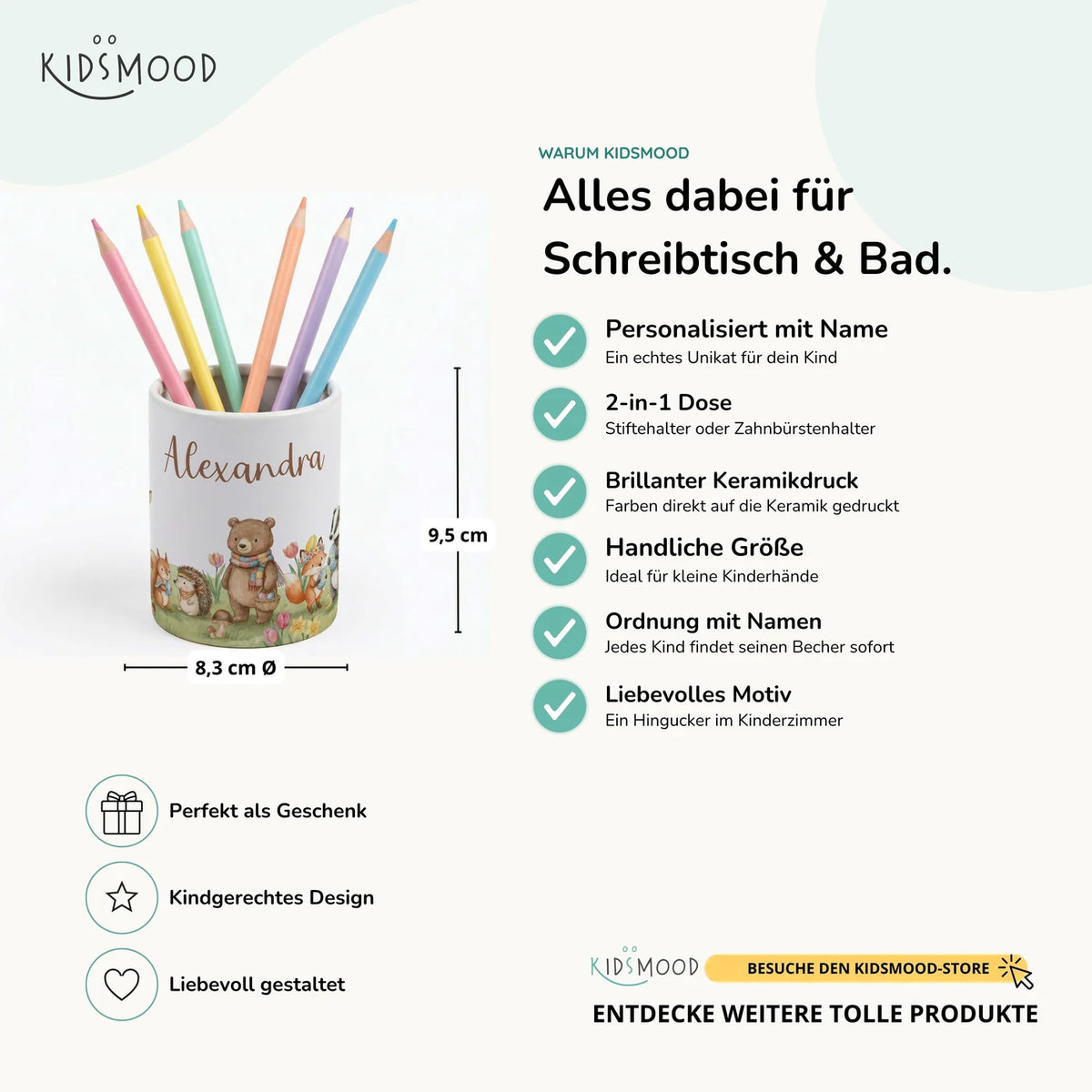 Personalisierter Stiftehalter Herbst-Waldtiere – Keramik mit Wunschname