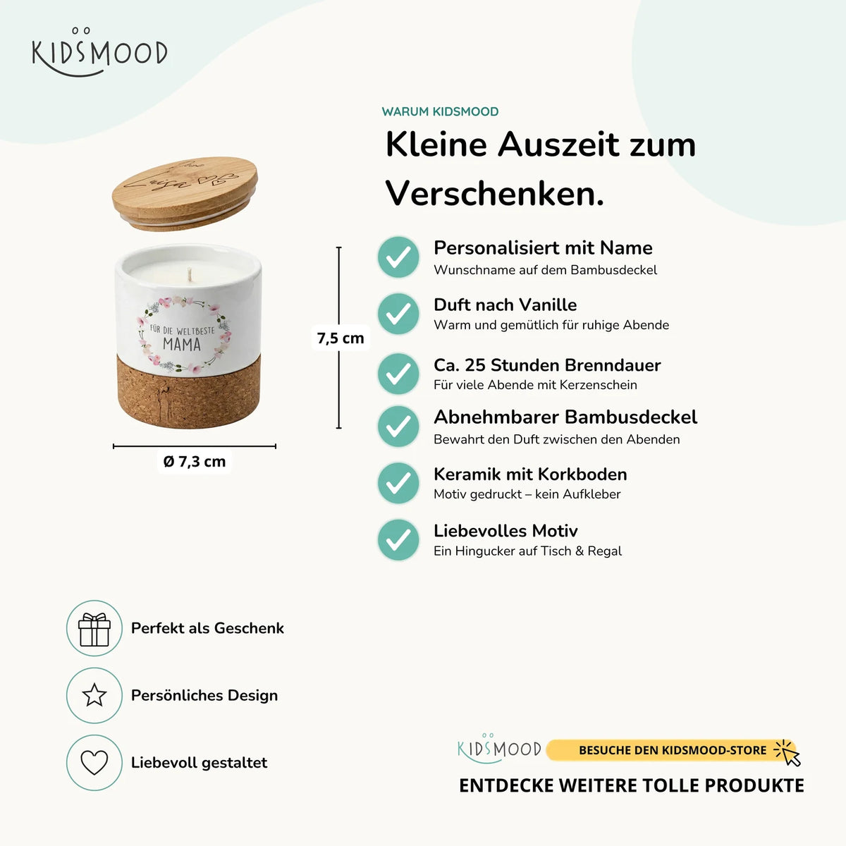 Duftkerze Vanille Keramik – Mama Blumenkranz mit Wunschname