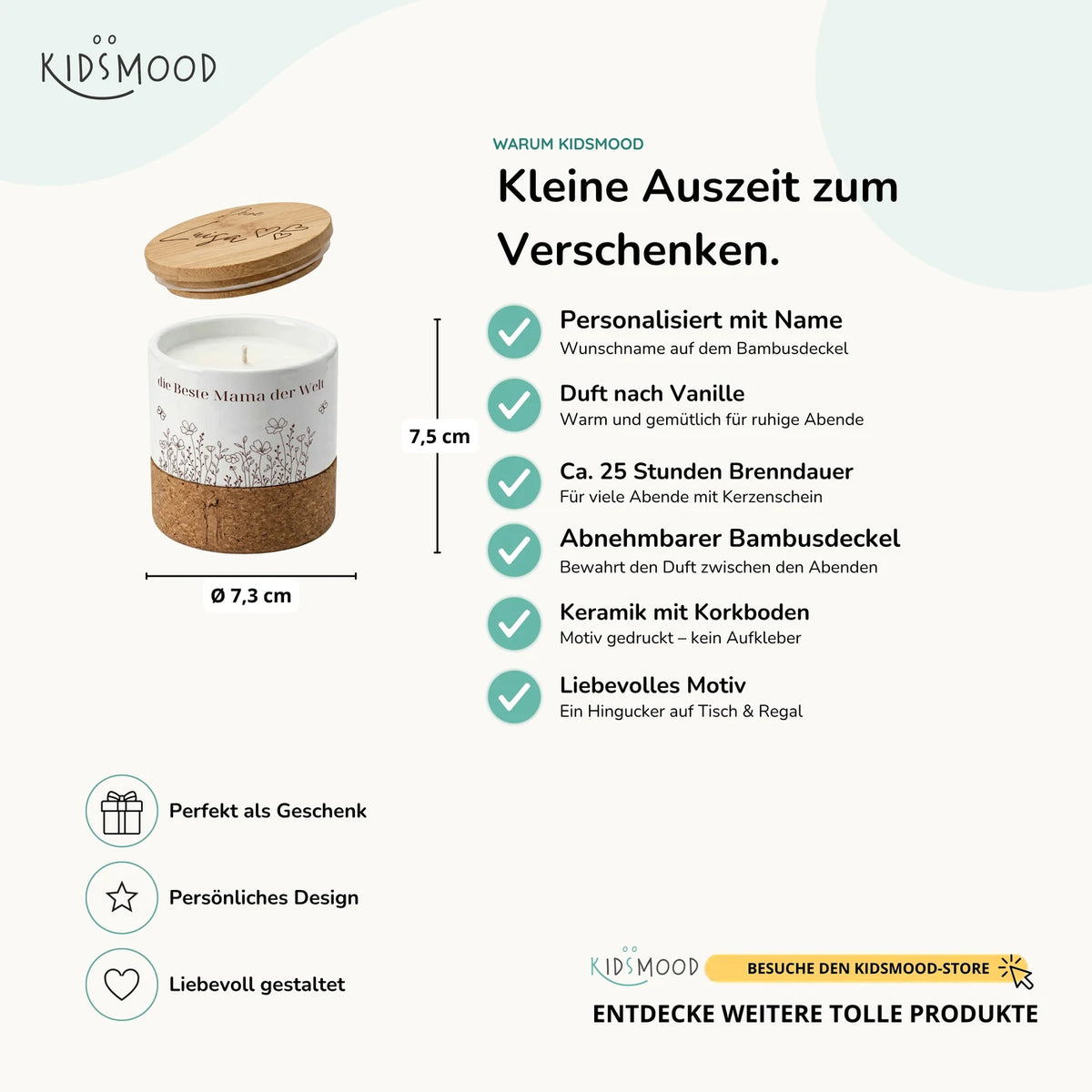 Duftkerze Vanille Keramik – Beste Mama Wildblumen mit Wunschname