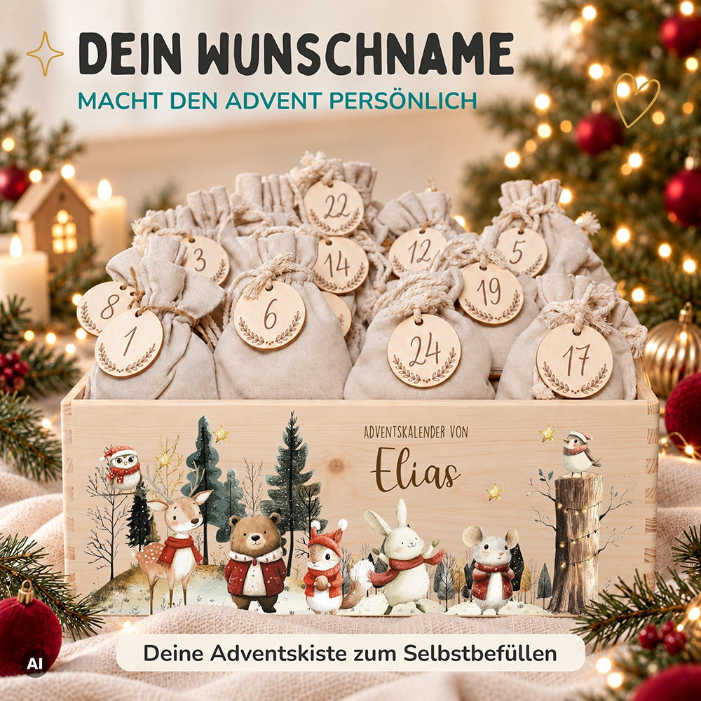 Adventskalender zum Befüllen "Weihnachten im Winterwald" personalisiert