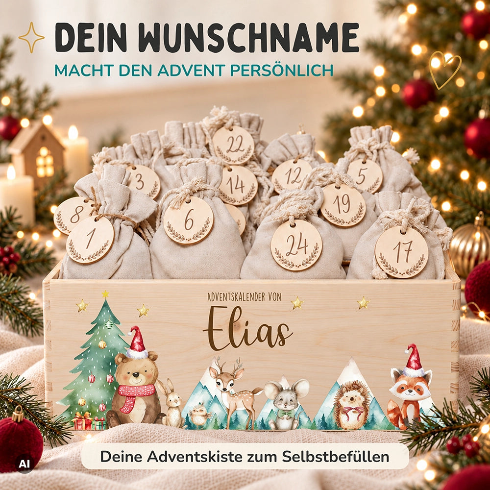 Adventskalender zum Befüllen "Bär und Weihnachtsbaum" personalisiert