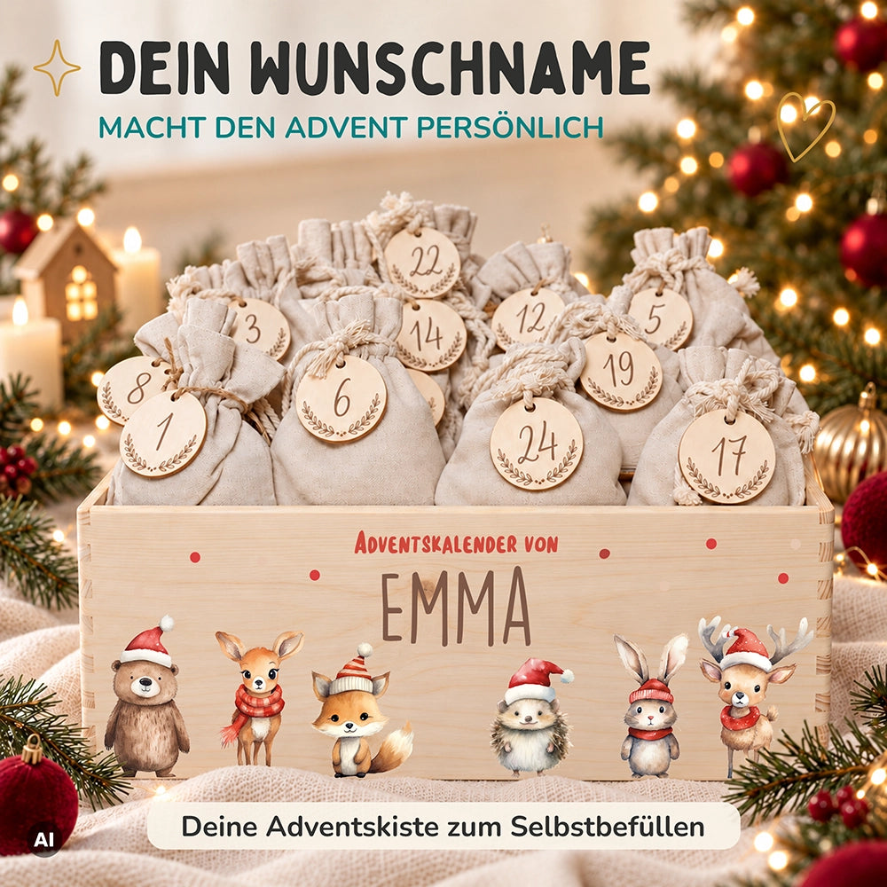 Personalisierter Adventskalender zum Befüllen - Tierfamilie Weihnachten