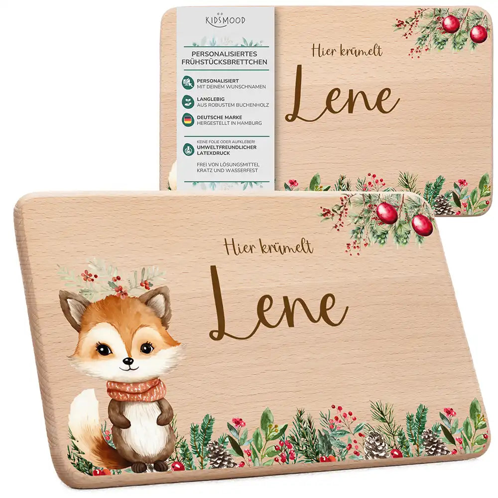 Frühstücksbrettchen Weihnachten mit süßem Fuchs - Geschenk Weihnachten