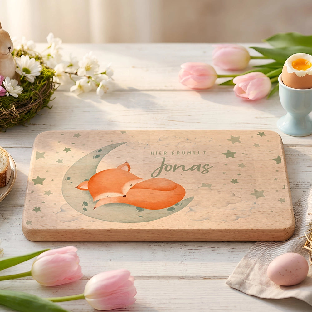 Schneidebrett Holz personalisiert - Baby Fuchs