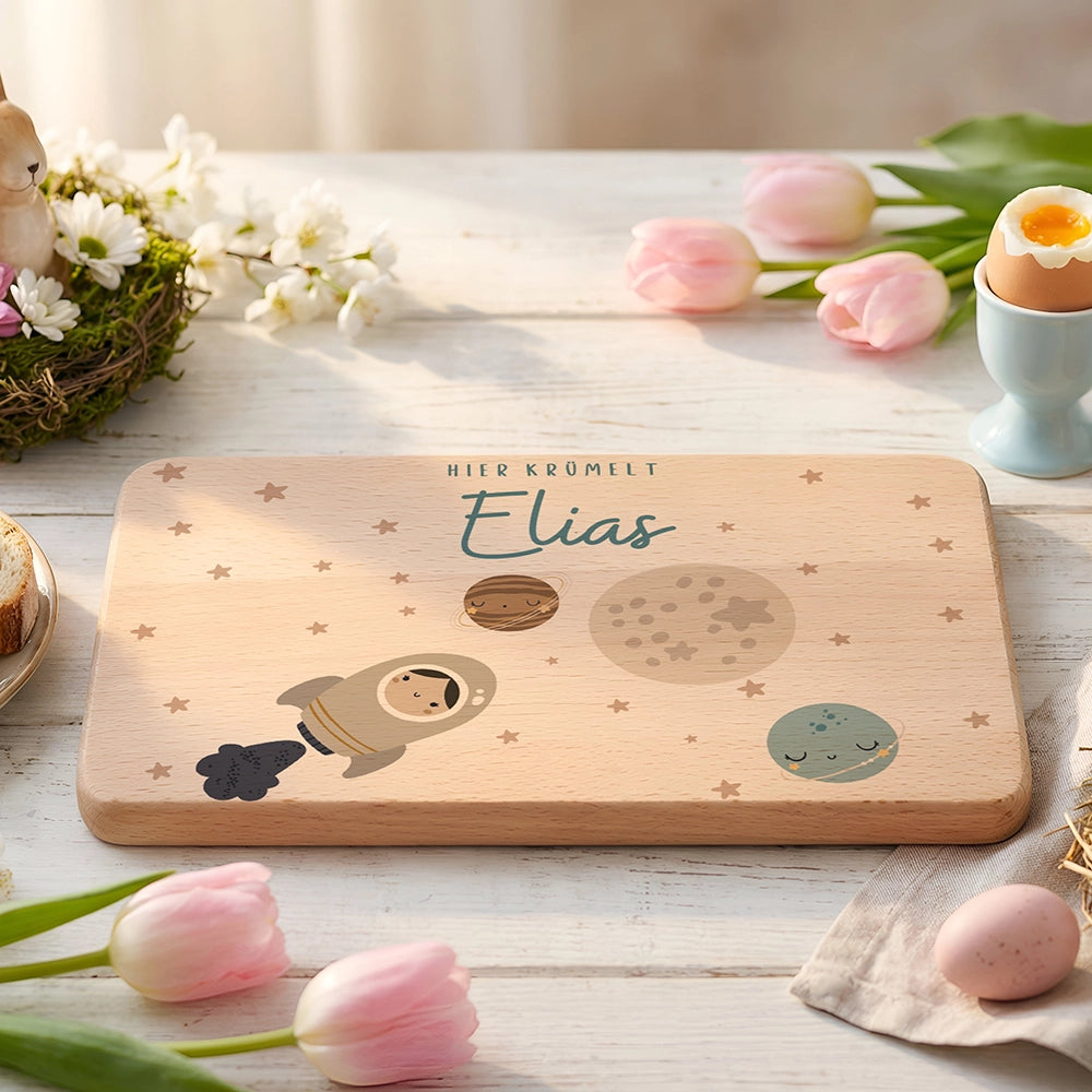 Frühstücksbrettchen Holz personalisiert - Weltall