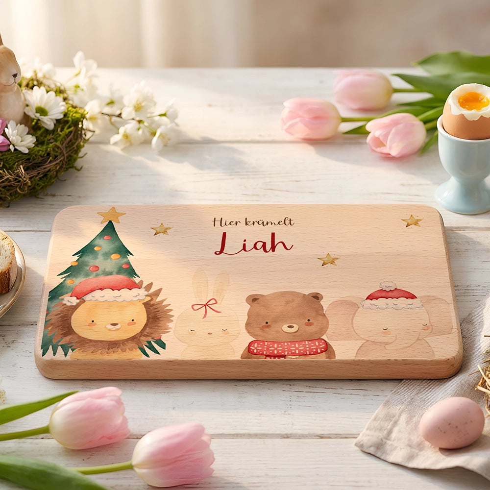 Frühstücksbrettchen Weihnachten mit weihnachtlichem Tiertrio - Geschenk Weihnachten