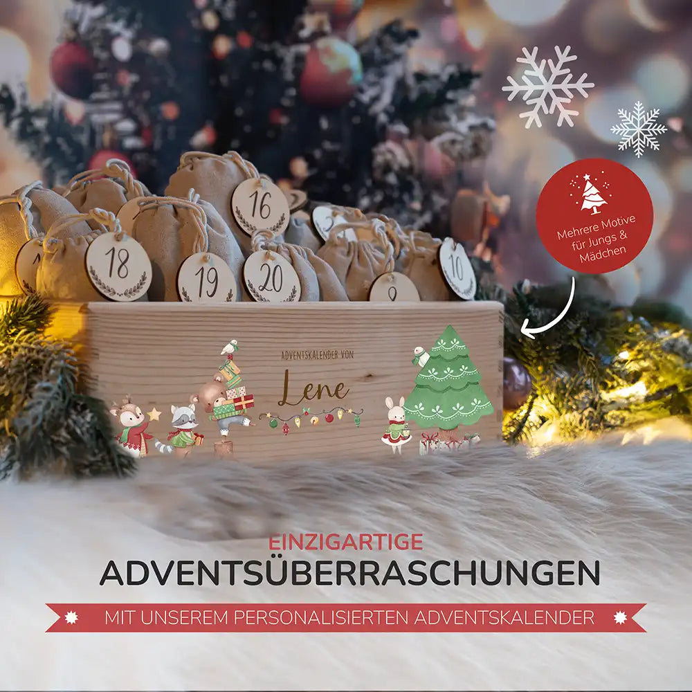 Adventskalender zum befüllen "Tiere und Weihnachtsbaum" personalisiert