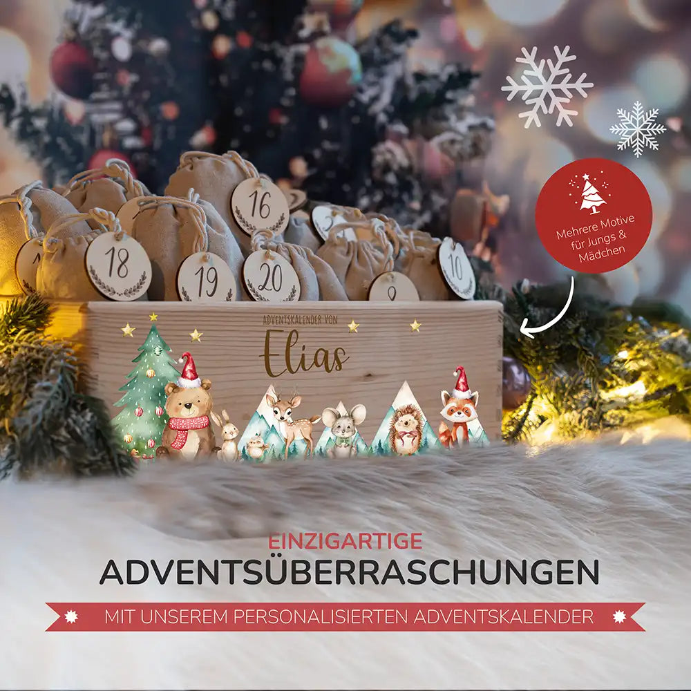 Adventskalender zum befüllen "Bär und Weihnachtsbaum" personalisiert