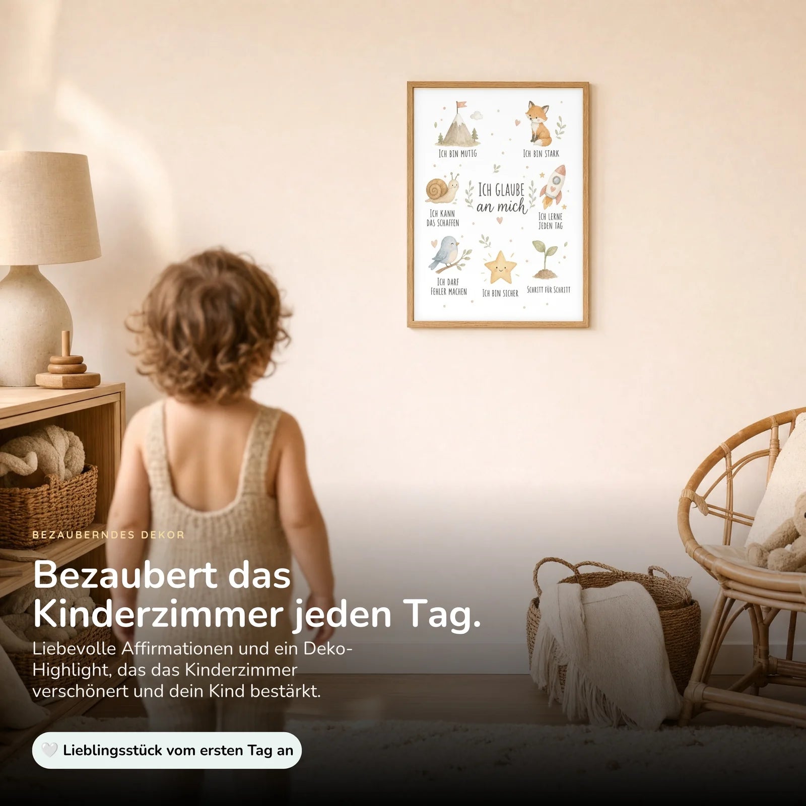 Affirmationsposter Kinderzimmer Collage Ich glaube an mich, im Kinderzimmer an der Wand