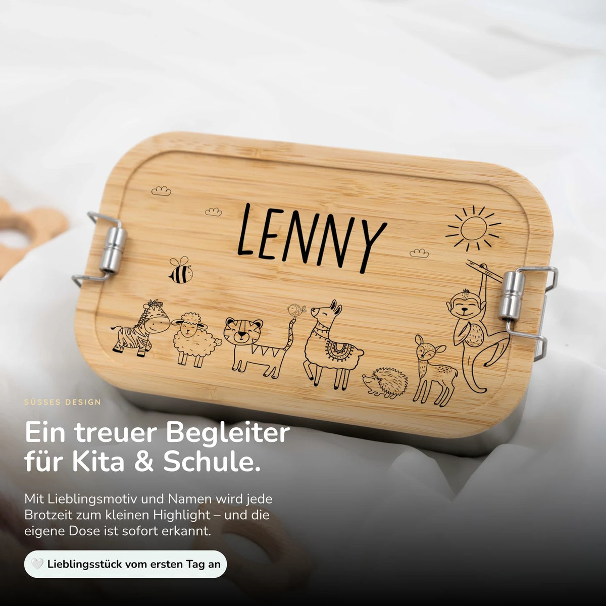 Brotdose Kinder personalisiert - Fröhliche Tierfamilie