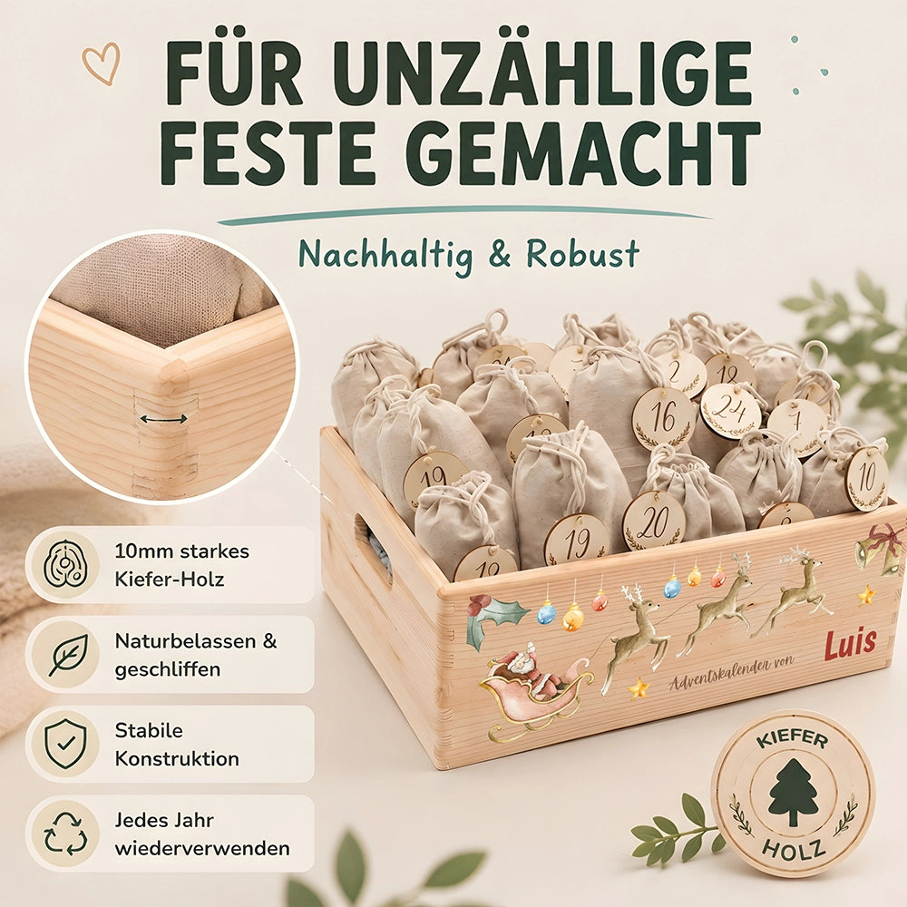 Personalisierter Adventskalender zum Befüllen - Rentier mit Schlitten
