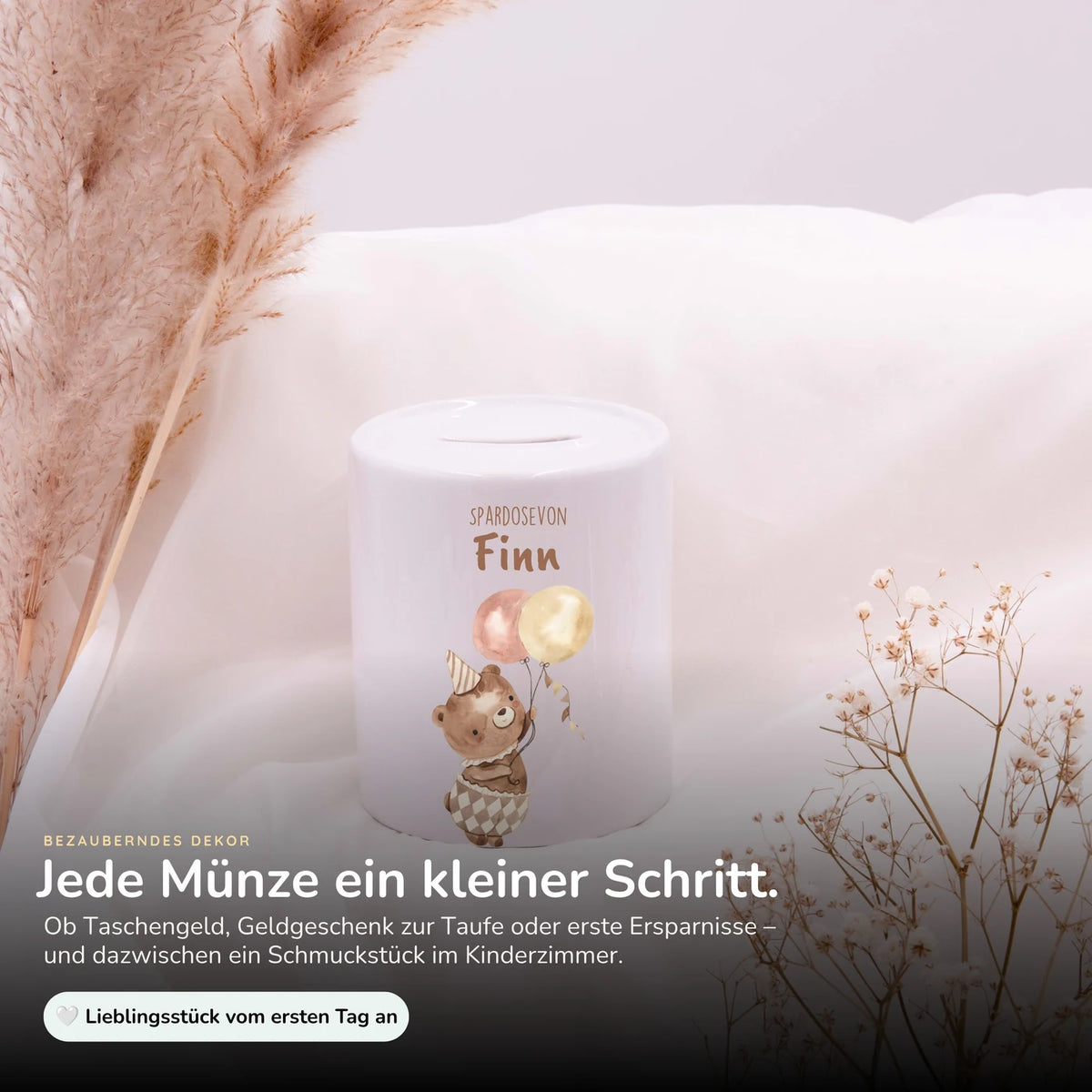 Spardose Kinder aus Keramik - Bär mit Ballon