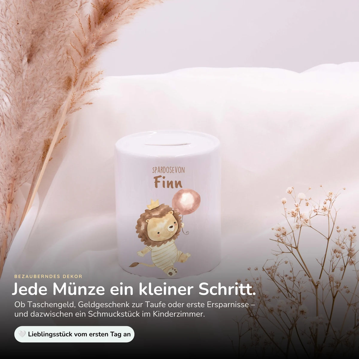 Spardose Kinder aus Keramik - Löwe mit Ballon