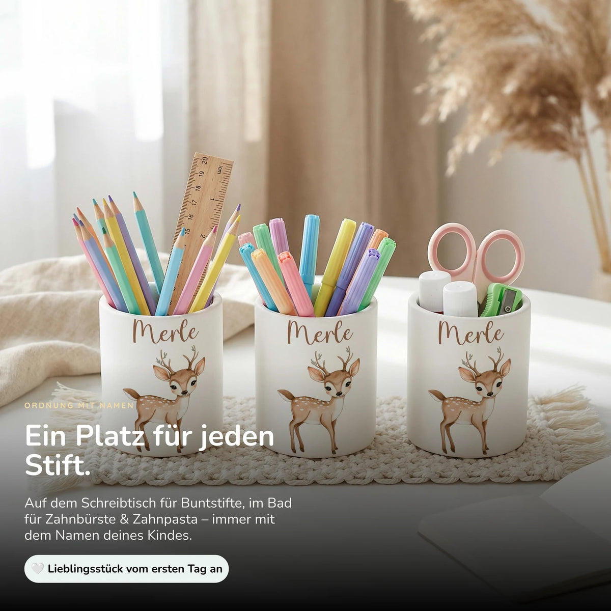 Personalisierter Stiftehalter Rehkitz Bambi – Keramik mit Wunschname