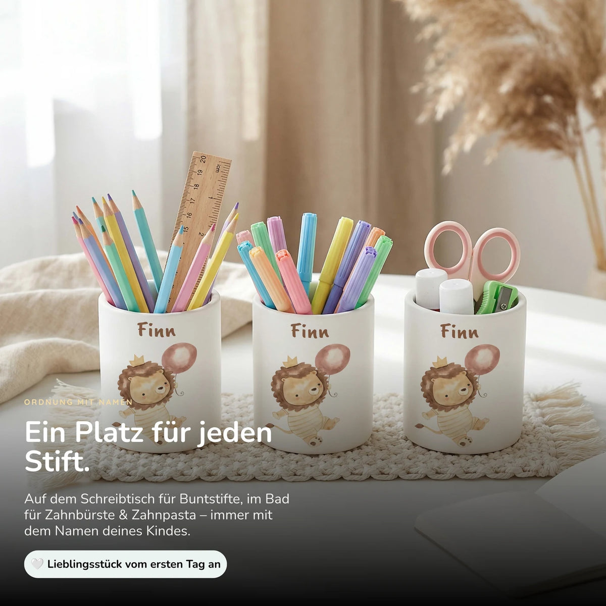 Personalisierter Stiftehalter Löwe Geburtstag – Keramik mit Wunschname