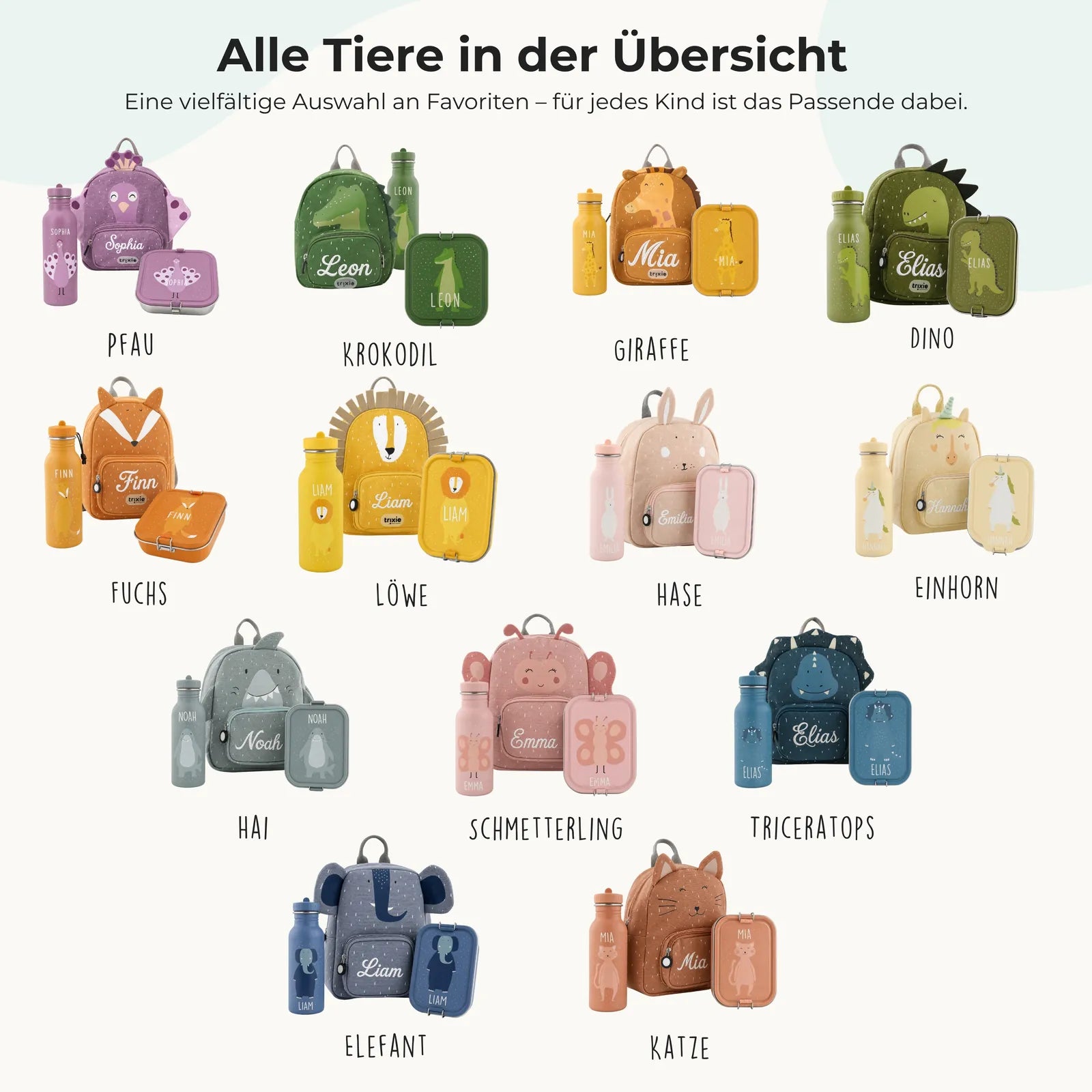 Trixie Kindergarten Set Katze, 3-teiliges Kita-Set im Tierdesign