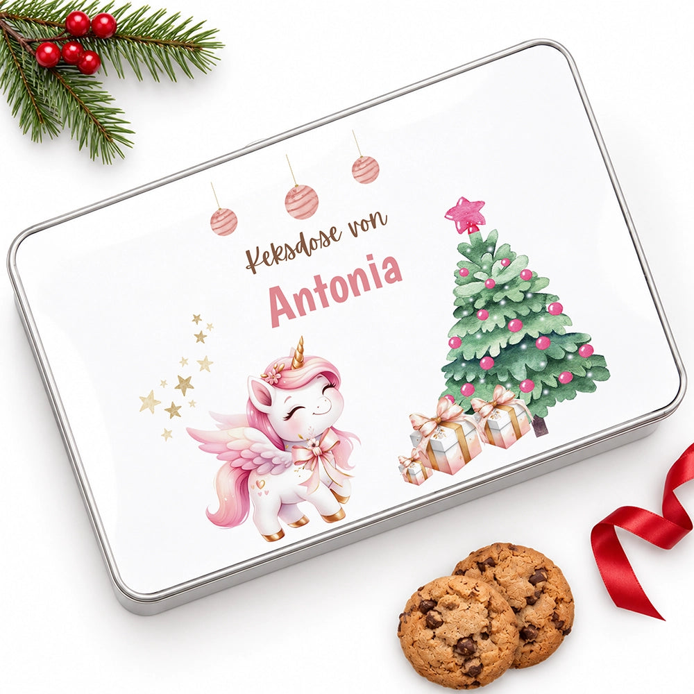 Keksdose aus Metall personalisiert - Einhorn