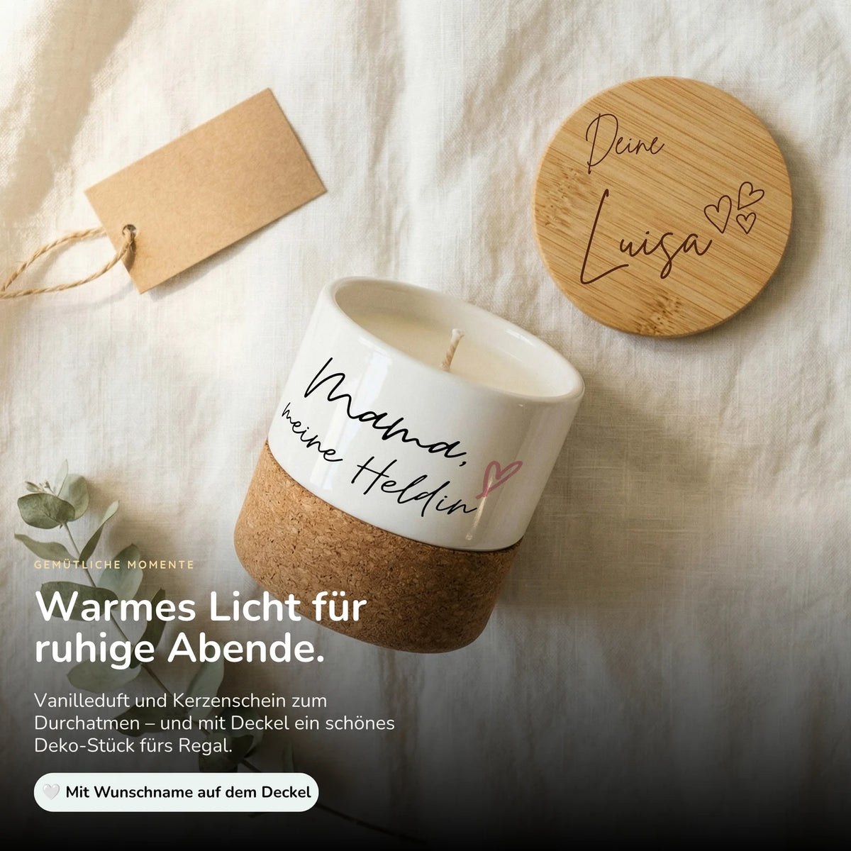 Duftkerze Vanille Keramik – Mama meine Heldin mit Wunschname
