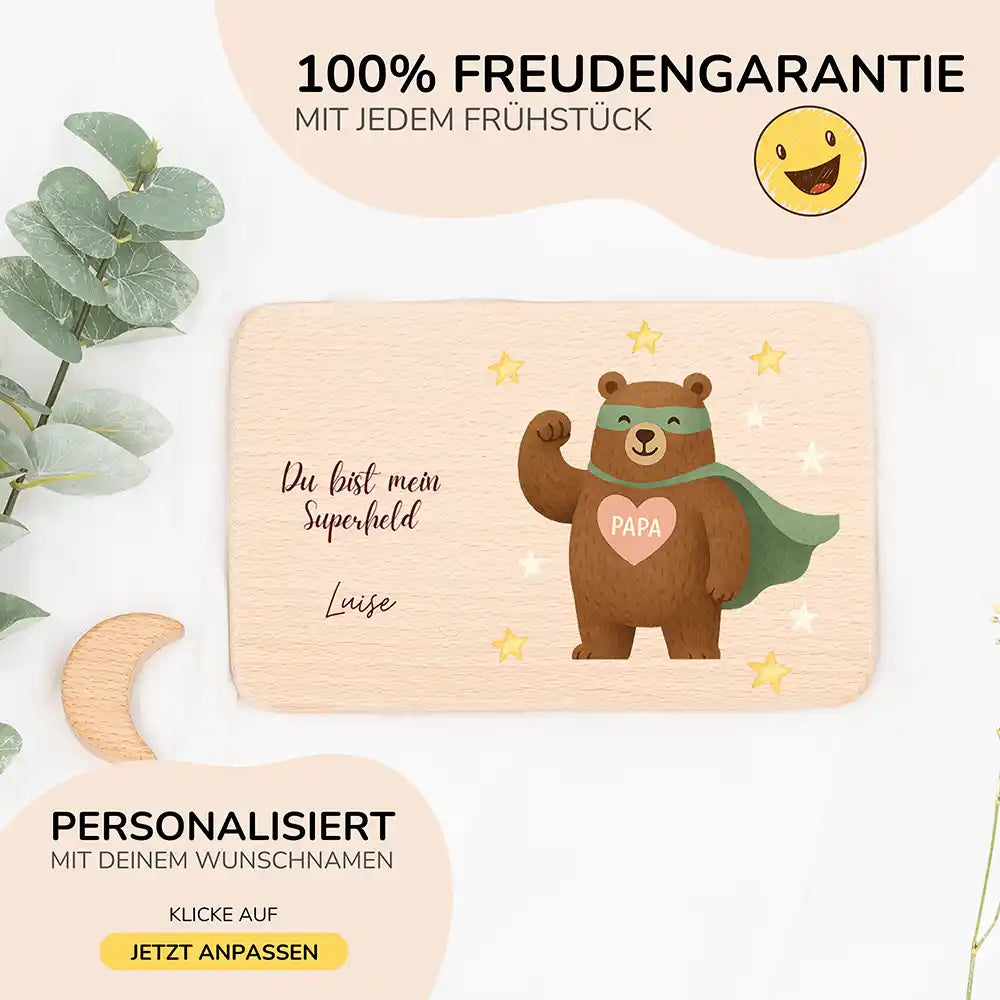 Frühstücksbrettchen Holz Du bist mein Superheld mit Gravur - Geschenk Vatertag