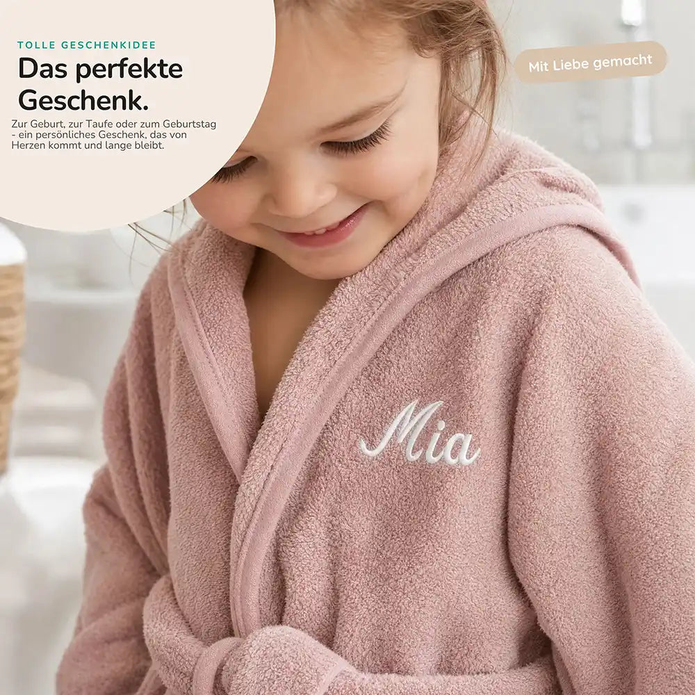 Kinderbademantel mit Namen Jollein Rose, als Geschenk zur Geburt und Taufe