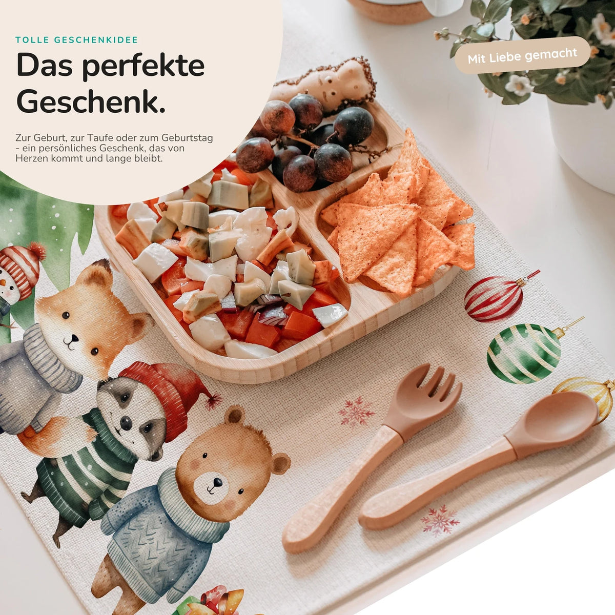 Tischset Kinder personalisiert Weihnachtsmotiv - Fluffy Friends