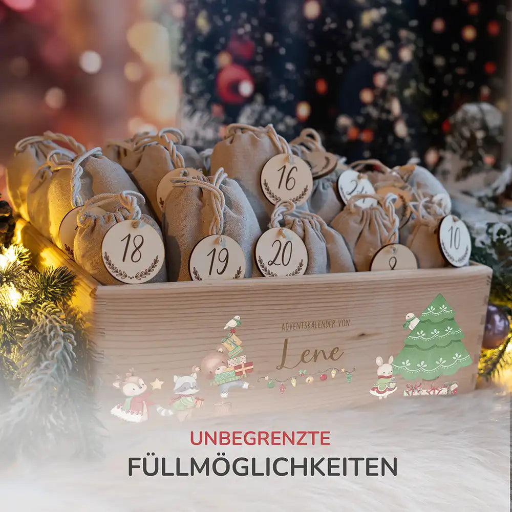 Adventskalender zum befüllen "Tiere und Weihnachtsbaum" personalisiert
