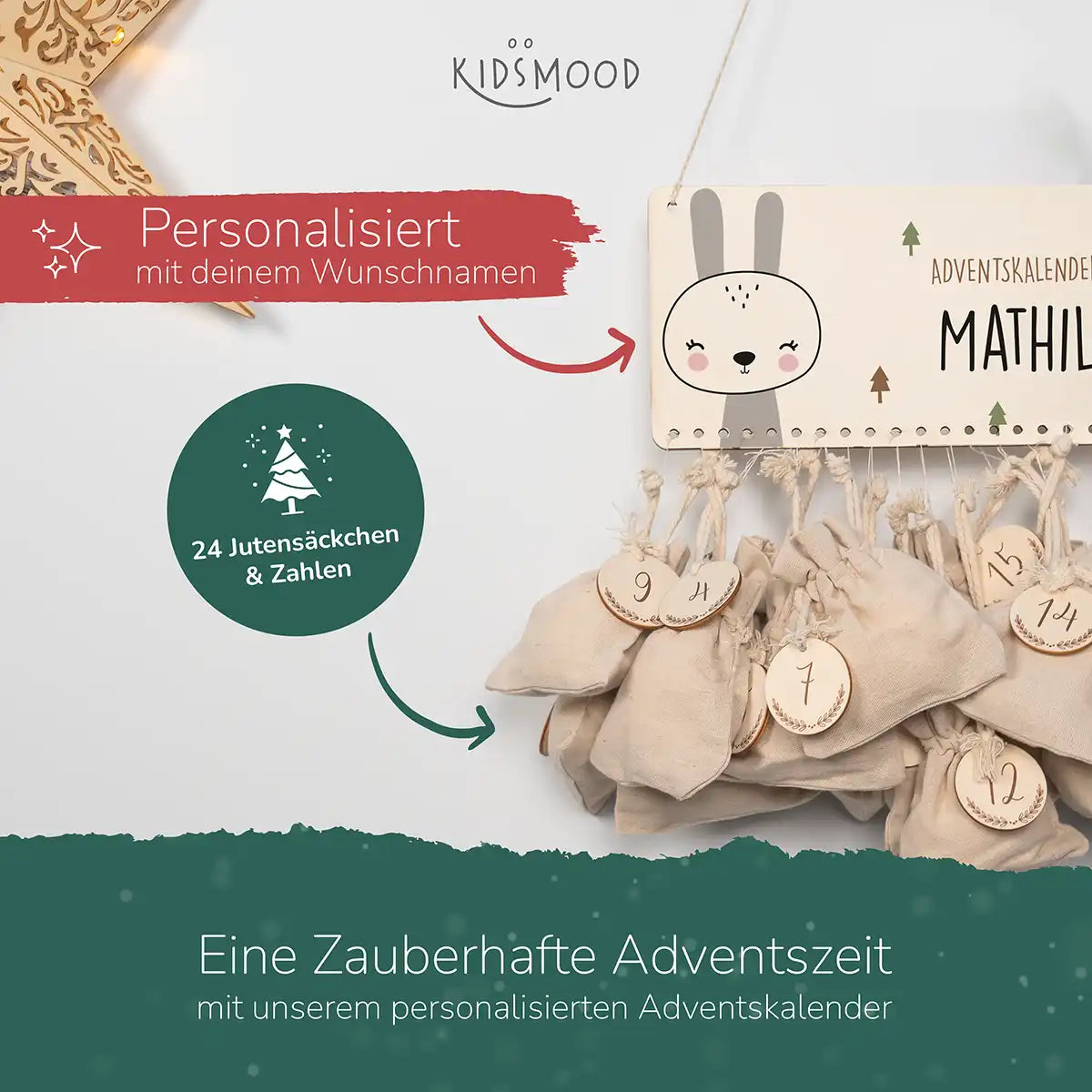 Personalisierbarer Adventskalender farbig - Winterhase