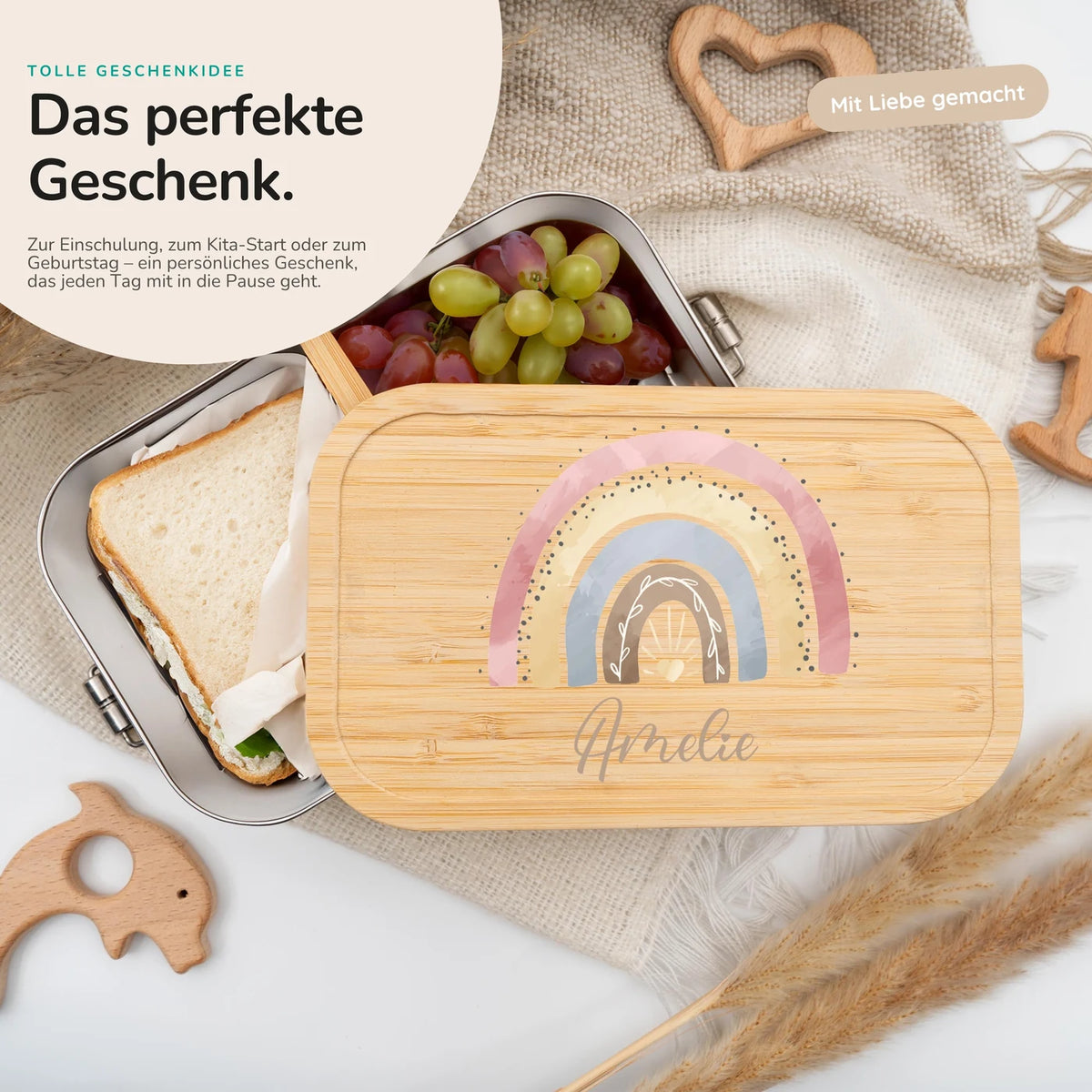 Brotdose Kinder personalisiert - Regenbogen