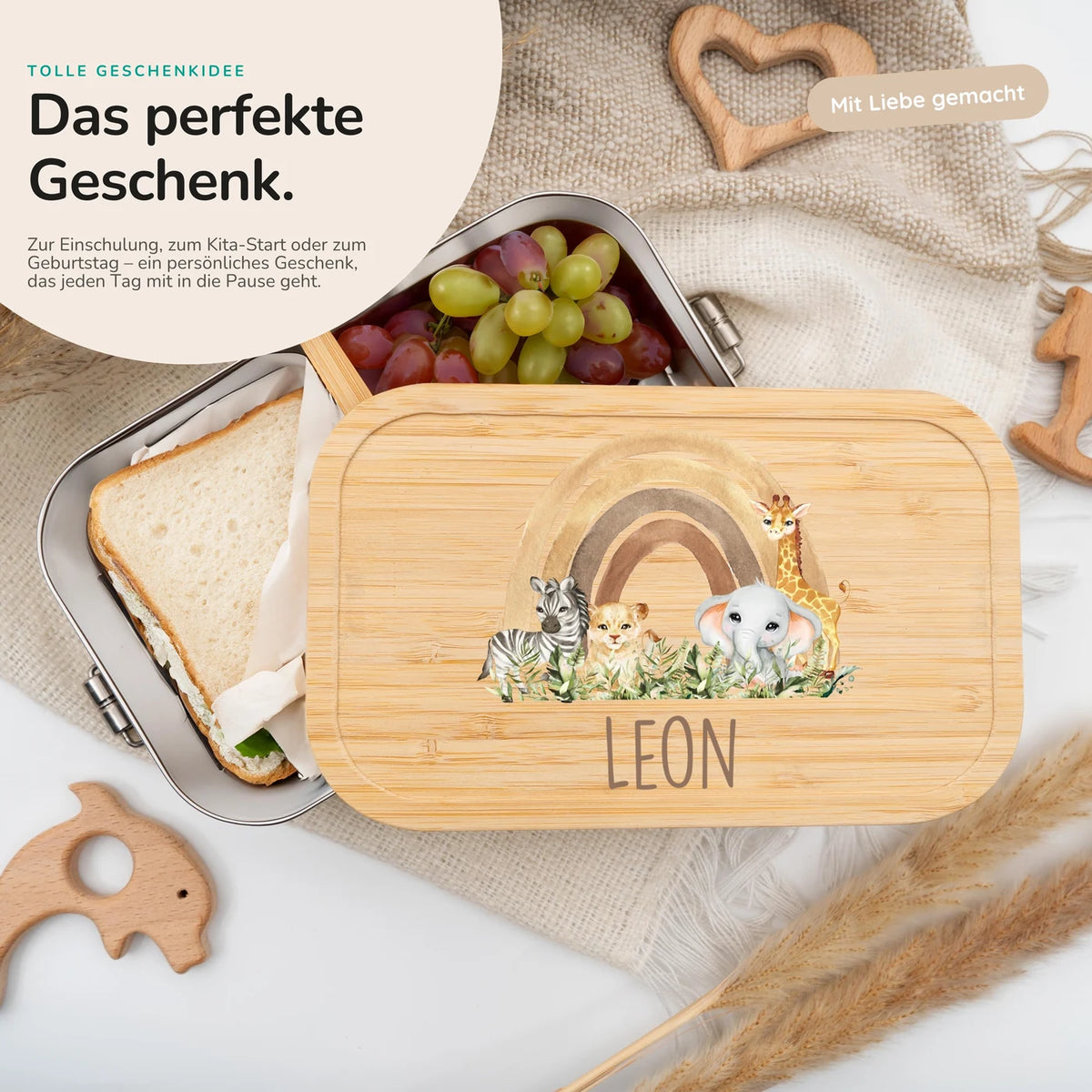 Brotdose Kinder personalisiert - Rainbow Animals