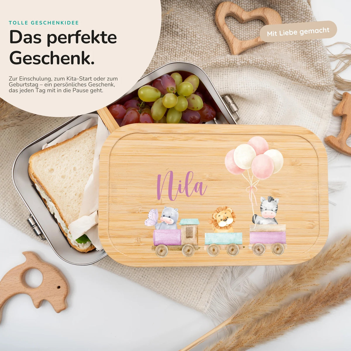 Brotdose Kinder personalisiert - Tiere Eisenbahn