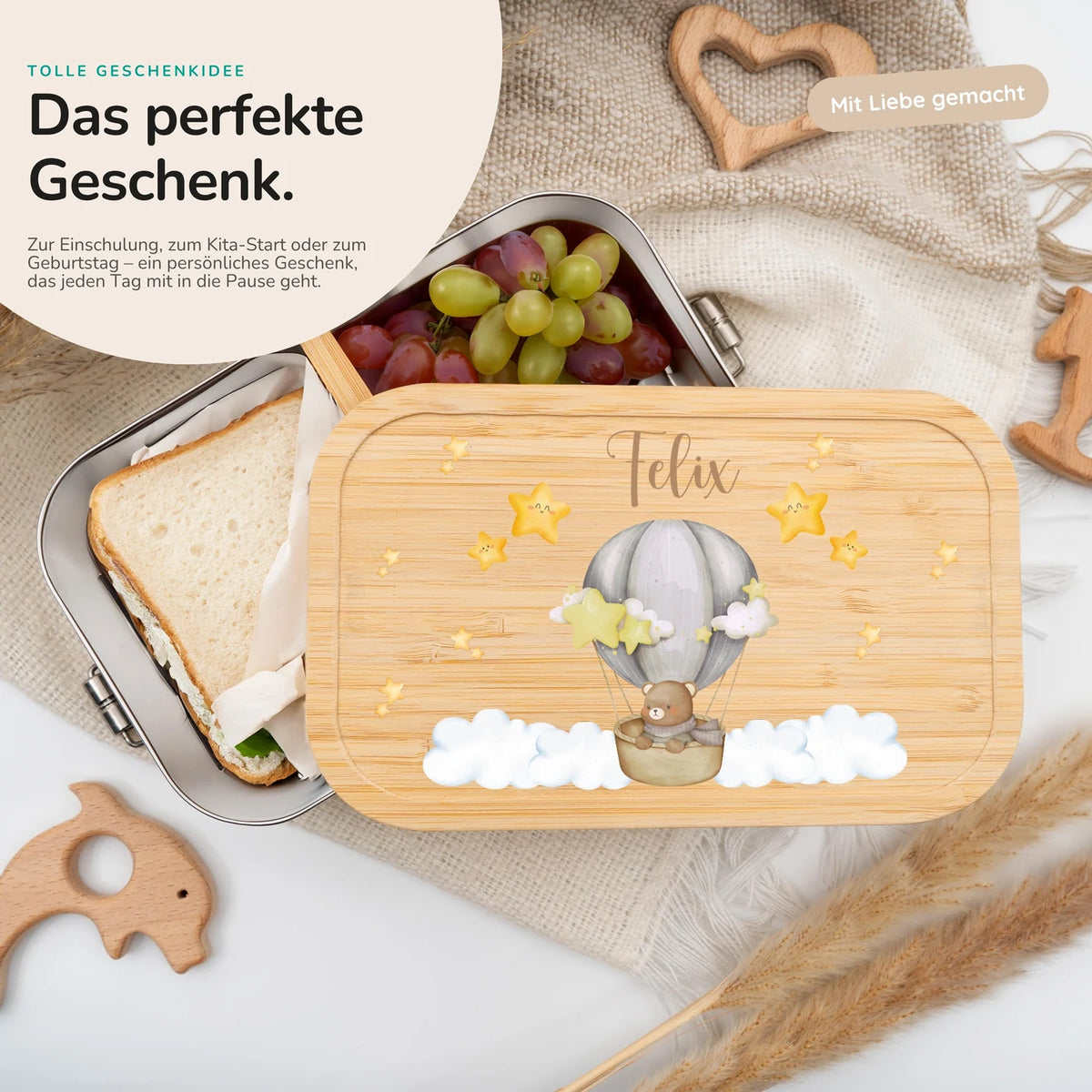 Brotdose Kinder personalisiert - Bär Ballon