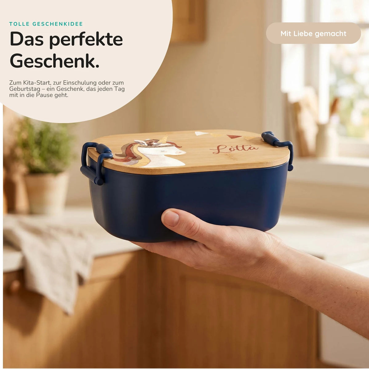 Brotdose Kinder personalisiert, Einhorn Boho