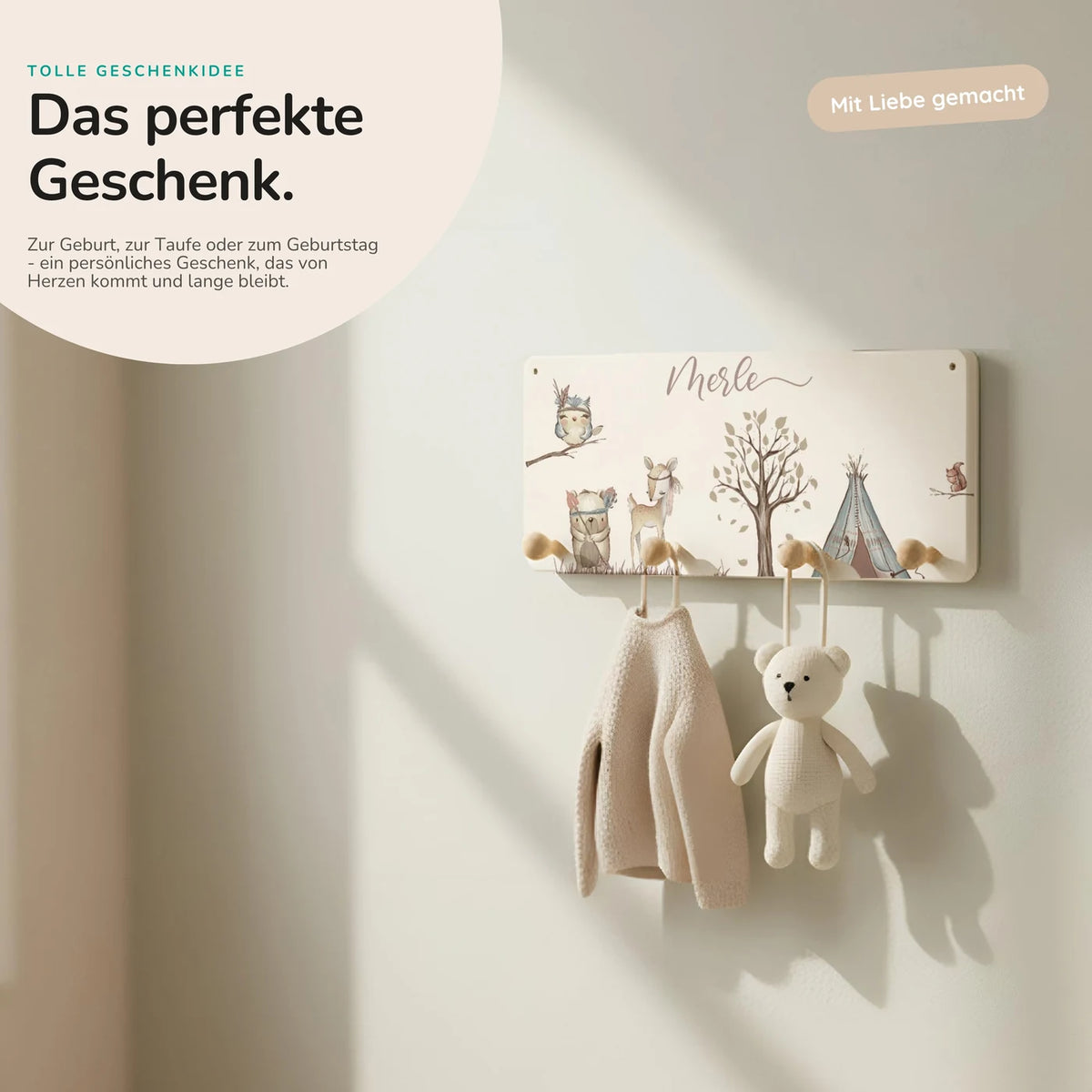 Kindergarderobe Holz personalisiert - Woodland
