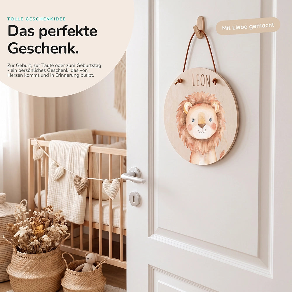 Türschild Kinderzimmer personalisiert mit Name Löwe
