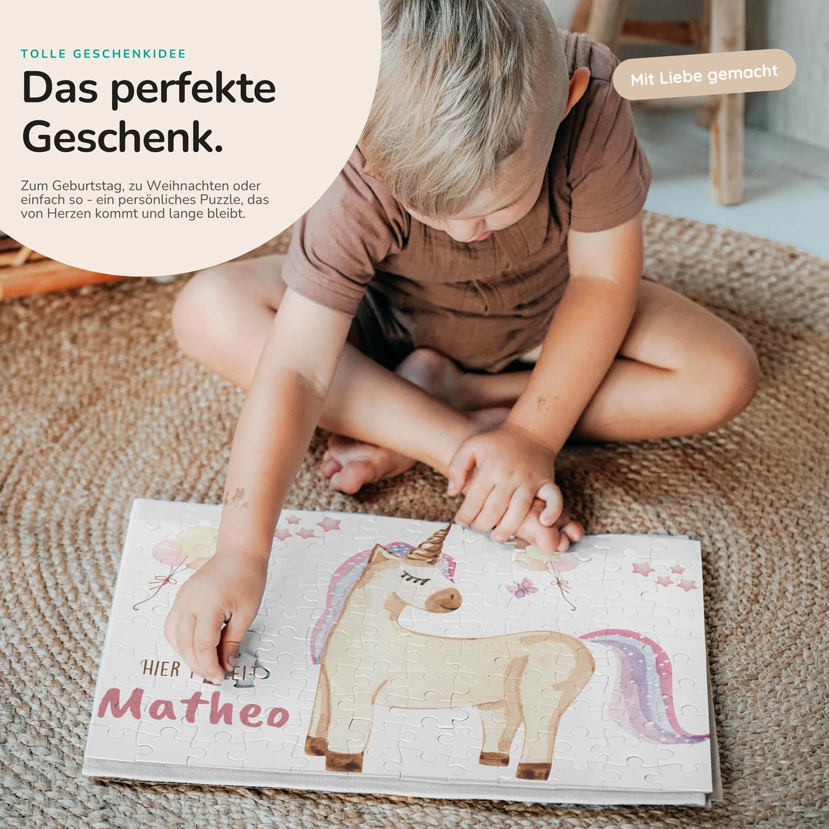 Kinderpuzzle personalisiert mit Namen - Einhorn