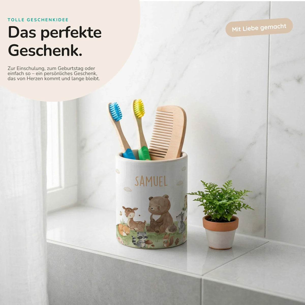 Personalisierter Stiftehalter Waldfreunde VI – Keramik mit Wunschname