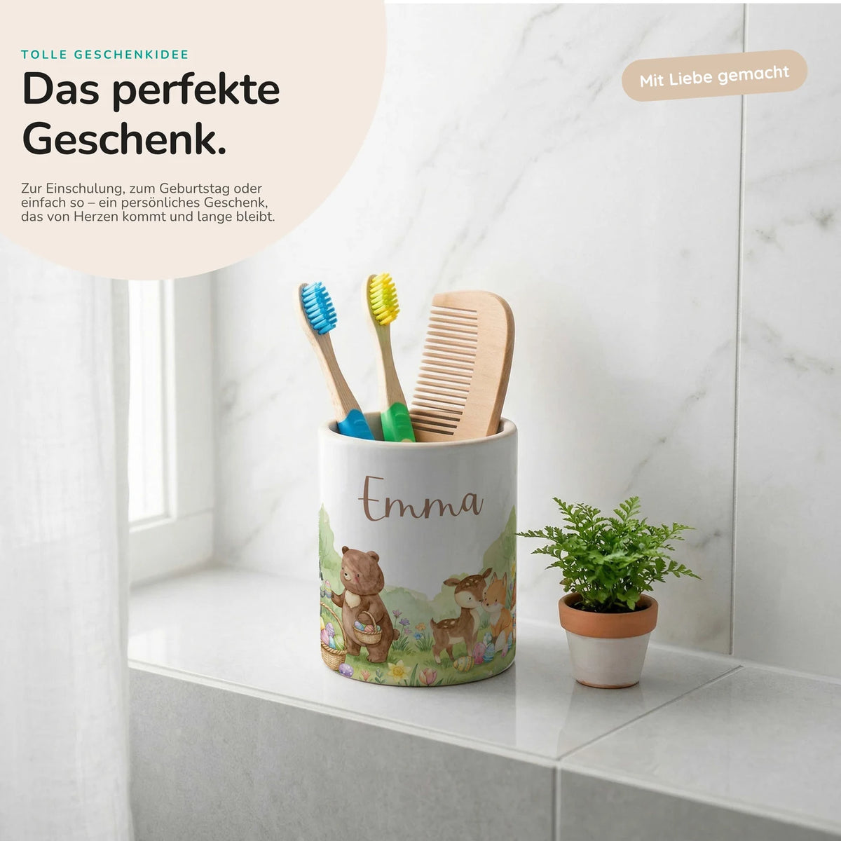 Personalisierter Stiftehalter Ostern Bärenfamilie – Keramik mit Wunschname