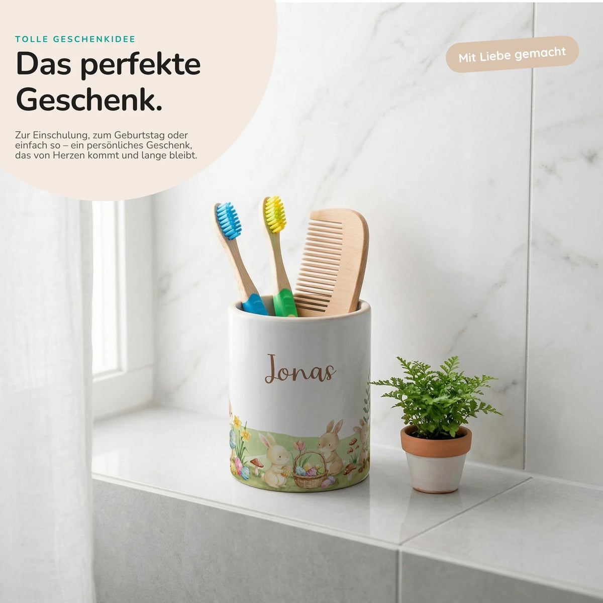 Personalisierter Stiftehalter Ostern Hasen – Keramik mit Wunschname