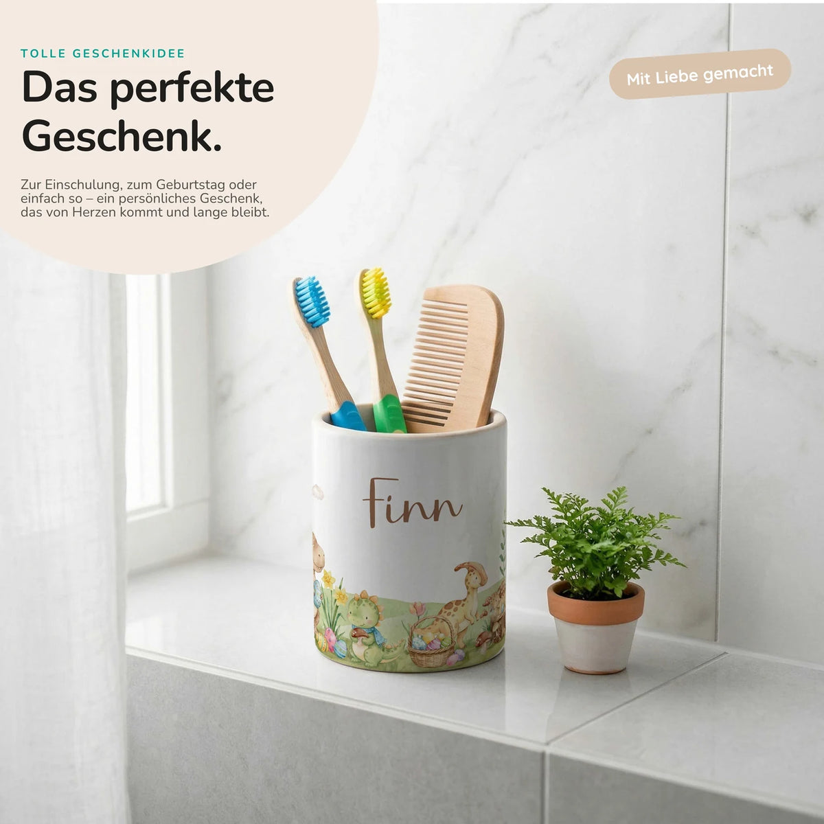 Personalisierter Stiftehalter Dinos Ostern – Keramik mit Wunschname