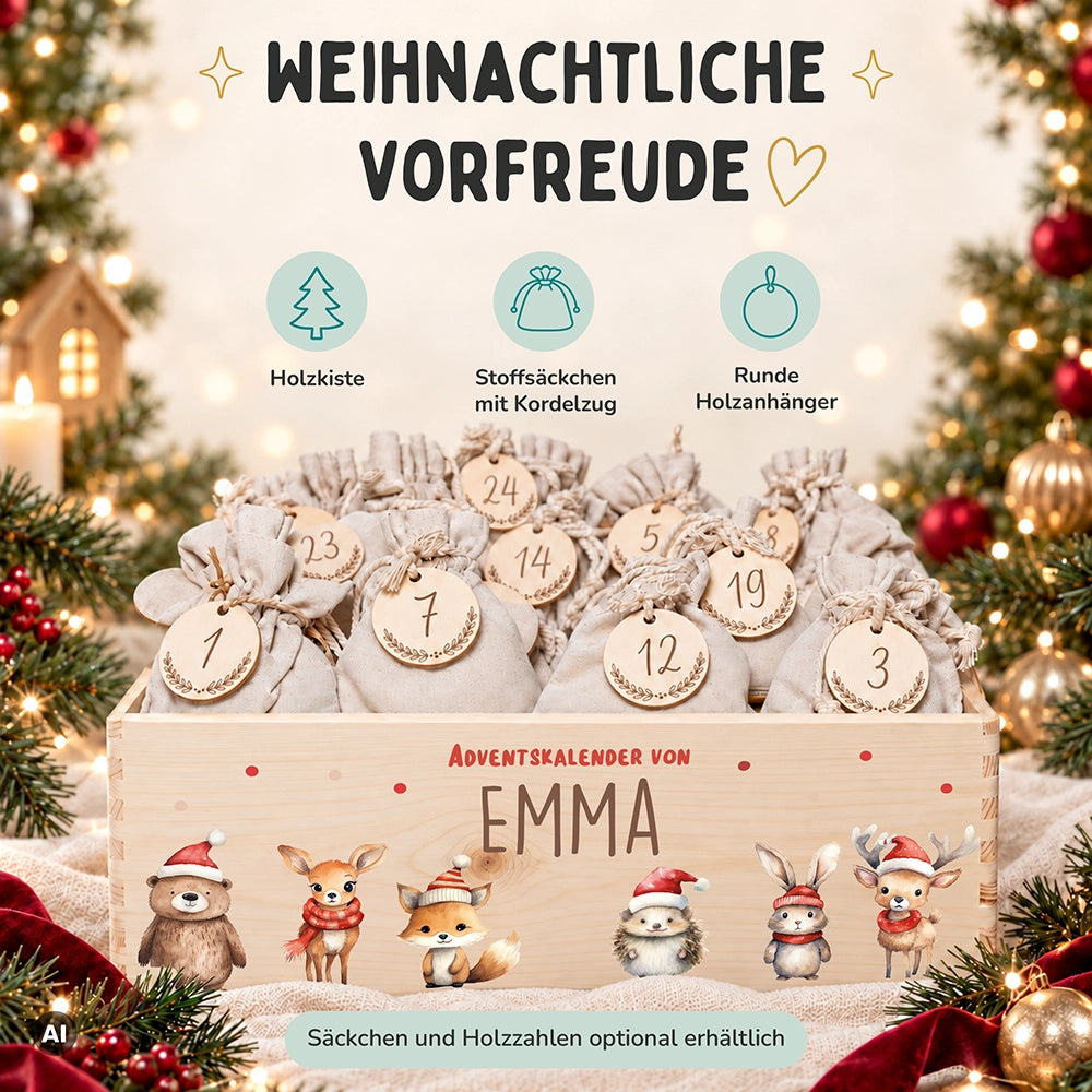 Personalisierter Adventskalender zum Befüllen - Tierfamilie Weihnachten