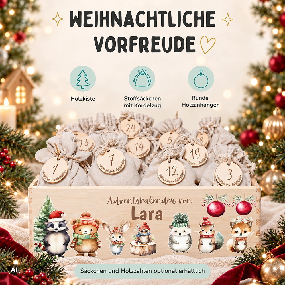 Personalisierter Adventskalender zum Befüllen - Weihnachten Tiere