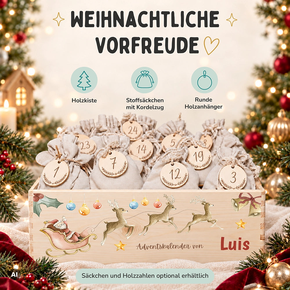 Personalisierter Adventskalender zum Befüllen - Rentier mit Schlitten