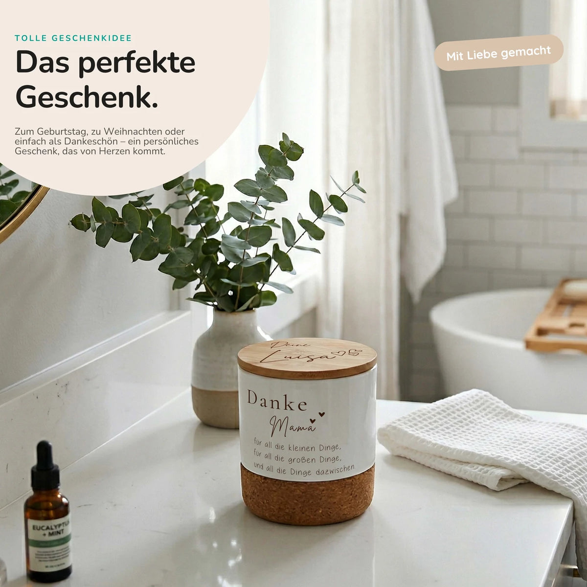 Duftkerze Vanille Keramik – Danke Mama Herzen mit Wunschname