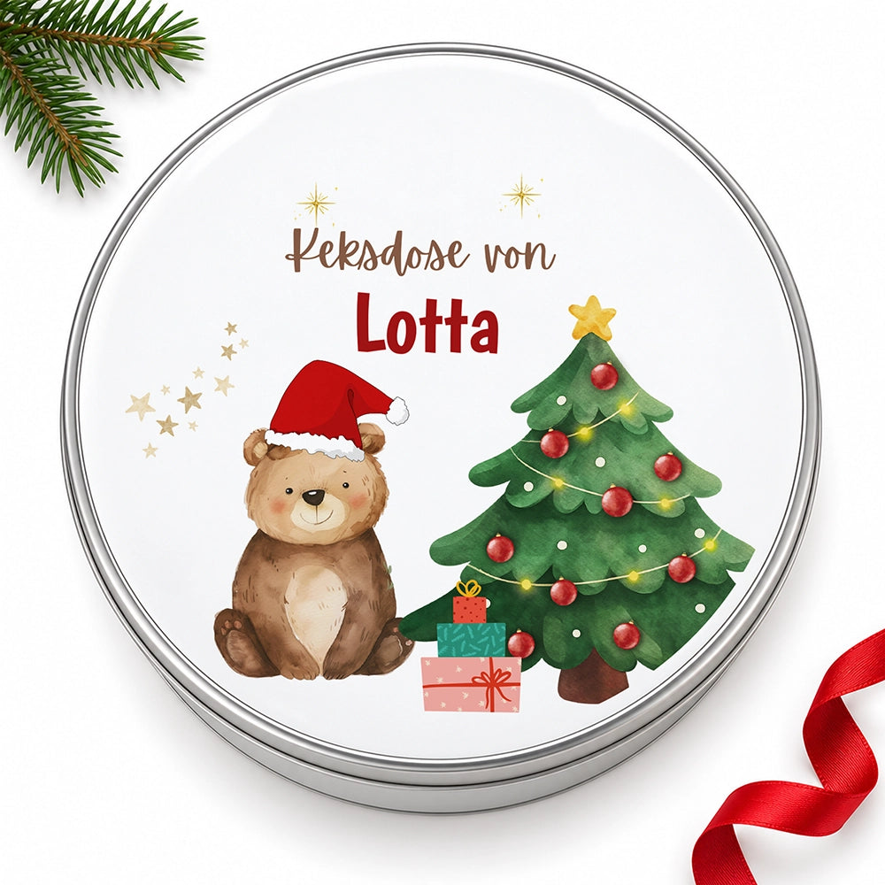 Keksdose aus Metall personalisiert - Weihnachtsbär