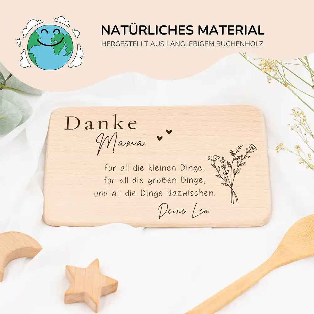Frühstücksbrettchen Holz Danke Mama mit Gravur - Geschenk Muttertag