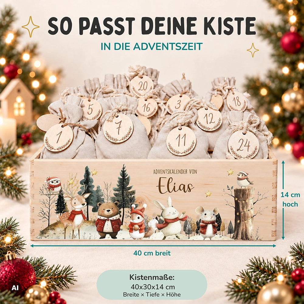 Adventskalender zum Befüllen "Weihnachten im Winterwald" personalisiert